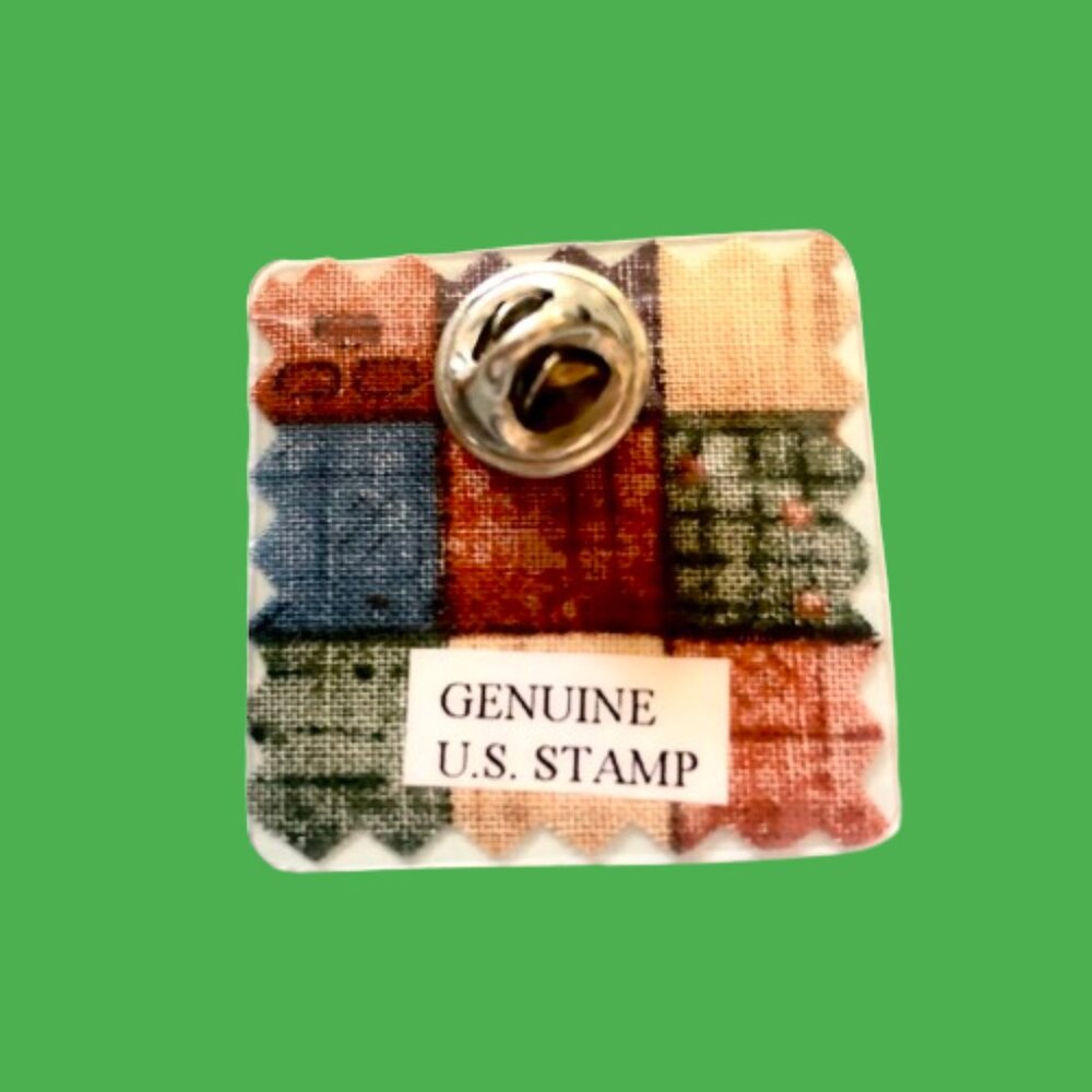 Folk Art Quilts Genuine 13 Cent Stamp USPS Advertising Pin Brooch